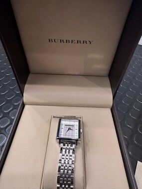 Burberry Silver Plaid Dial Stainless Steel Watch